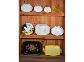 Metal And Ceramic Trays And Platters, Beautiful Glazed Rooster Platter