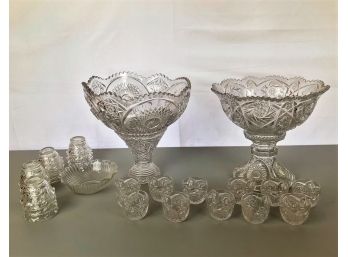 Crystal Punch Bowl And Cups Set - 13 In Diameter Punch Bowls