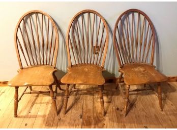 Vintage Wooden Wheelback Chairs - Set Of Three - Each Is 20 X 18 X 41 In.