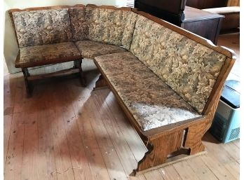Vintage Oak Wood Dividable Two Piece Corner Bench Seating - Made In Belgium