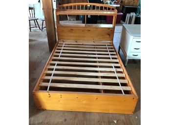 Vintage Wooden Full Size Bedframe  Underneath Drawers & Storage Headboard - 90x57x48 In.- Can Be Disassembled