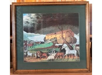 Noah's Ark Christian Bible Wall Art In Glass And Wooden Frame - 39 X 36 In