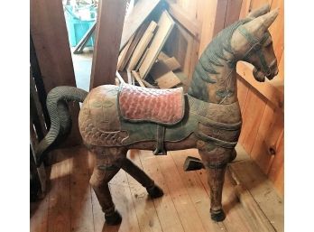 Antique Handcrafted Wooden Horse - 44 X 10 X 50 In