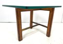 Vintage 1960s Wood, Brass  Glass Side Table