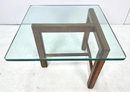 Vintage 1960s Wood, Brass  Glass Side Table