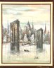 Vintage MCM Art Painting Brooklyn Bridge Signed DUCHAMP