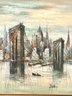 Vintage MCM Art Painting Brooklyn Bridge Signed DUCHAMP