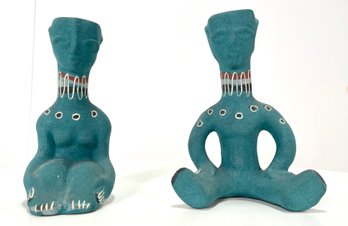 Vintage 1980s Pair Of Ceramic Figural Vases, Male / Female. Signed.