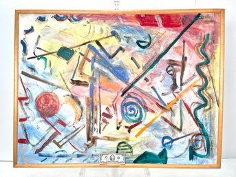 Vintage 1980s Seth Dickerman ' Crushing Blow ' Painting On Canvas