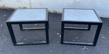 Pair Mid Century Marble Top End Tables