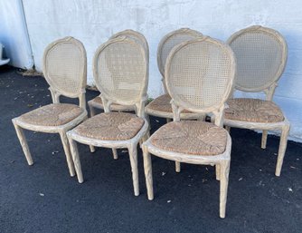 Vintage Set Of 6 French Faux Bois Dining Chairs