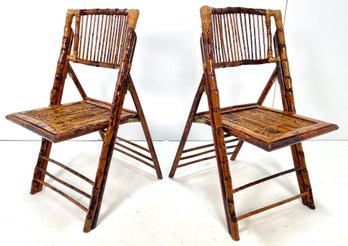 Pair Vintage Bamboo Folding Chairs