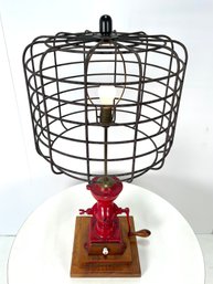 Vintage Steampunk Style Table Lamp Coffee Grinder Cage Lampshade