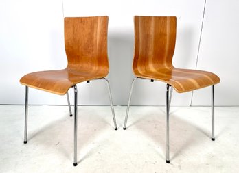 Mid Century Modern Pair Of Bent Plywood Stacking Chairs