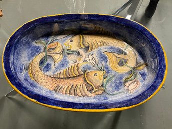 Vintage Large Art Pottery Mexican Platter Pisces Fish