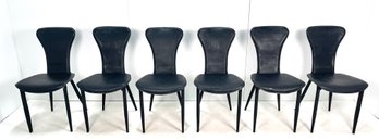 Vintage 1980s Set Of 6 Black Leather Chairs