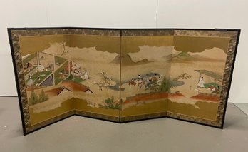 Vintage Japanese Or Chinese Hand Painted Folding Screen