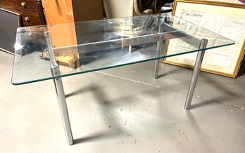Vintage 1970s Chrome & Glass Dining Table