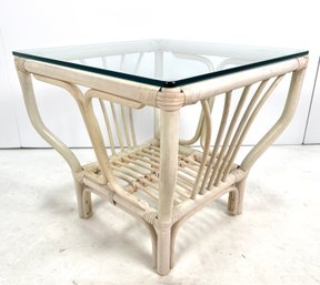 Vintage Bamboo & Glass Top Table
