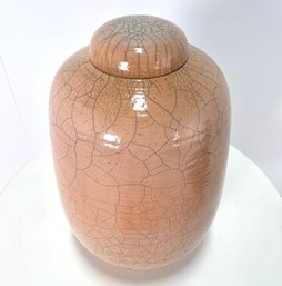 Large Vintage 1980s Signed Jar Vase Crackle Art Pottery