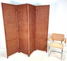 Vintage 4-Panel Woven Rattan Room Divider Screen #2