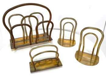 Vintage 1980s Brass Grouping Magazine Stand, Bookends & Letter Holder