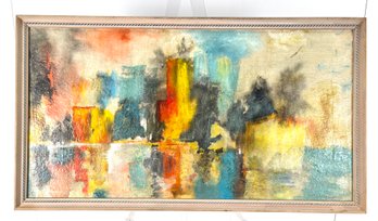 Mid Century Cityscape Signed Abstract Painting By Bertha Oettinger