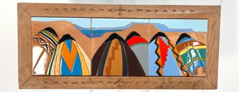 Vintage DOLONA ROBERTS Signed Art Pottery Tile Wall Art ' Mesa Indian Ladies '