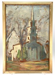 Mid Century Vintage Architectural Church Painting