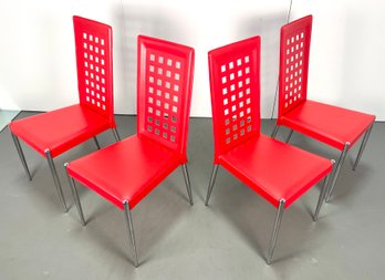 Vintage Set Of 4 Chrome & Red Leatherette Dining Chairs