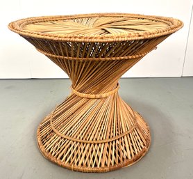 Vintage Wicker & Rattan Table In The Style Of The Emmanuelle Peacock Table