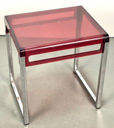 Vintage French Acrylic & Chrome Side Table Attributed To Marc Berthier By Vivianna Torun Circa 1980