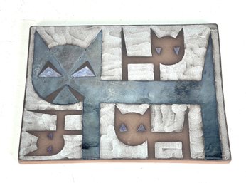Mid Century Danish Ceramic Cats Tile Signed Edel Berg BERG Danmark