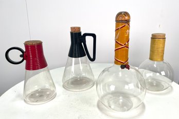 Set Of 4 Mid Century Pyrex Glass Carafes
