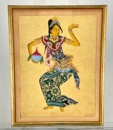 Vintage Bali Dancer Painted On Silk