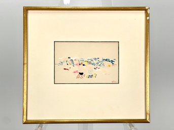 Vintage Print Or Watercolor Beach Scene By Fred Klein, NO GLASS