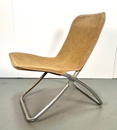 Mid Century Aluminum Folding Chair Suede Like Fabric