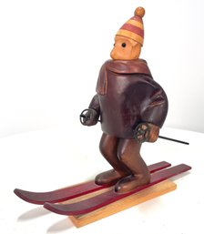 Vintage Wood Carved Skier, Made In Italy #1