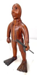 Vintage Wood Carved Spear Fisherman, Made In Italy #2