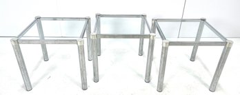 Vintage 1970s Chrome  Glass Stacking Tables, Set Of 3