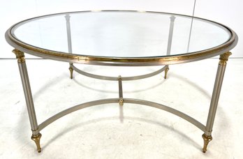 Vintage Maison Jansen Style Steel And Brass Round Cocktail Table