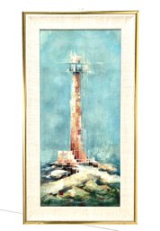 Mid Century Vintage 1957 Lighthouse Oil Painting, Signed.