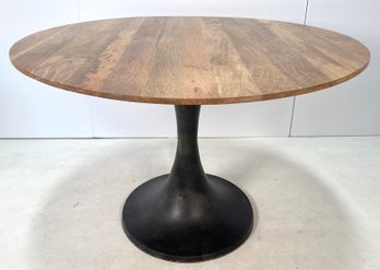 Modern WEST ELM Tulip Pedestal Dining Bistro Table Raw Mango Wood Top $1199 Retail