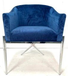Contemporary Modern Blue Velvet Chair Chrome X Base #1 Of 3