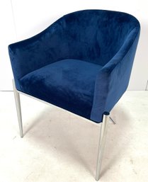 Contemporary Modern Blue Velvet Chair Chrome X Base #2 Of 3