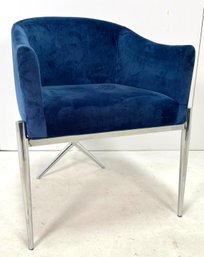 Contemporary Modern Blue Velvet Chair Chrome X Base #3 Of 3