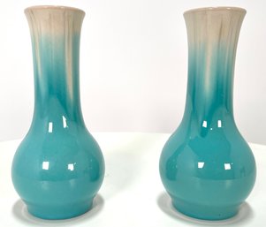 Mid Century Modern Pair Of Michael Anderson & Sons Flambe Glaze Stoneware Vases