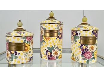 MacKenzie Childs Floral Enamelware Canister Set - 3 Pieces