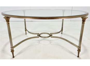 1970s Maison Jansen Style Brass And Steel Round Neoclassical Coffee Or Cocktail Table