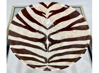 Vintage 1980s Zebra Design Large Art Pottery Artist Signed Bowl